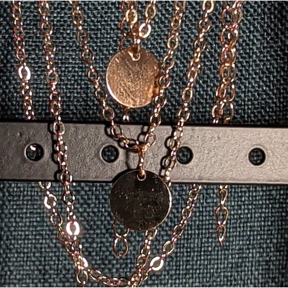 Layered Necklace Gold Tone Medallion Minimalist - Picture 12 of 16